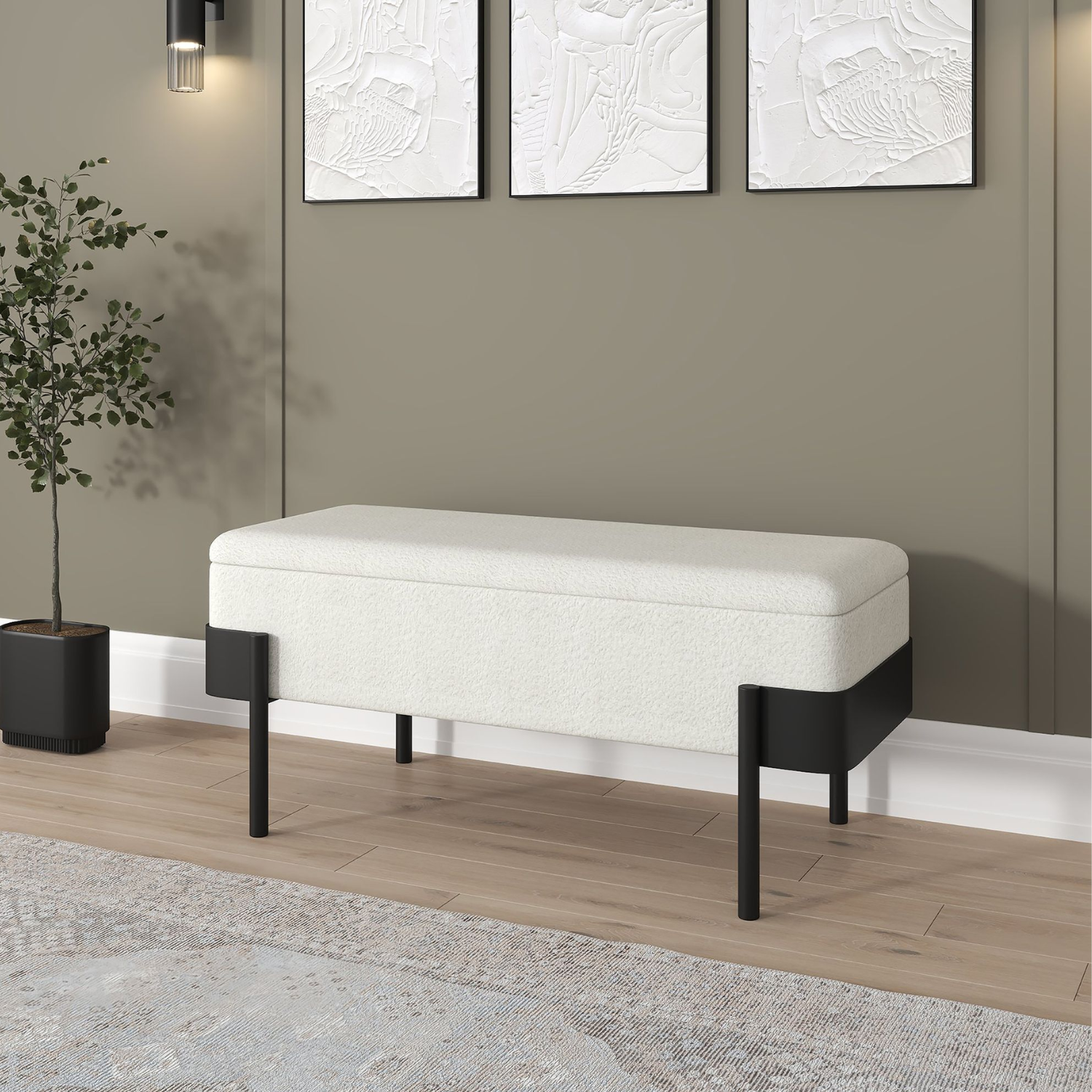 Odell Storage Bench in Ivory Black