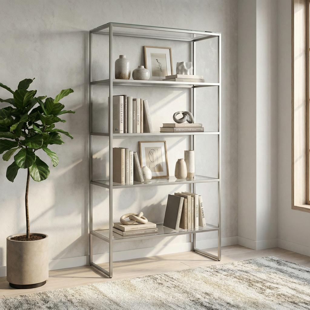 Electra Bookshelf with Glass Top & 4 Glass Shelves