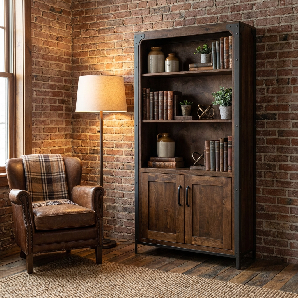 Portland Bookcase with Doors & 3 Adjustable Shelves