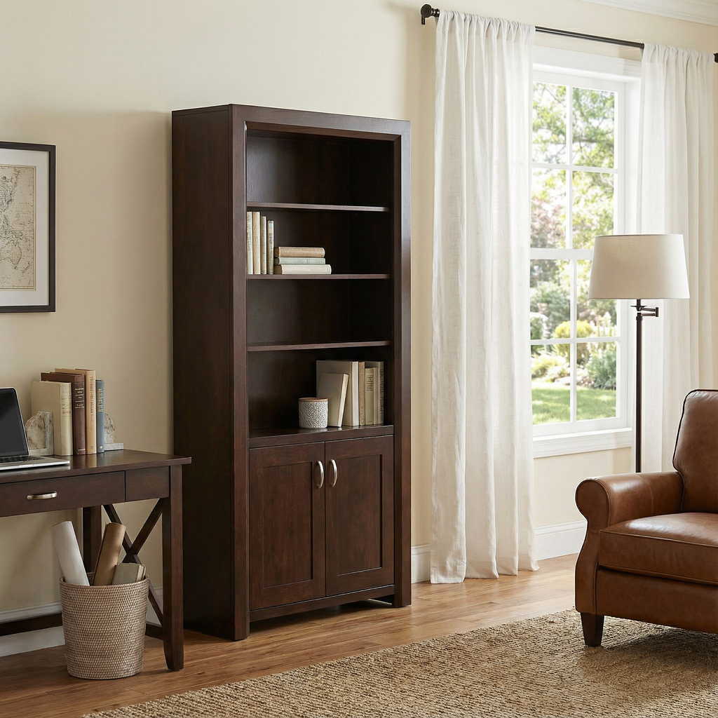 Contempo 80″ Bookcase with 3 Adjustable Shelves & Doors