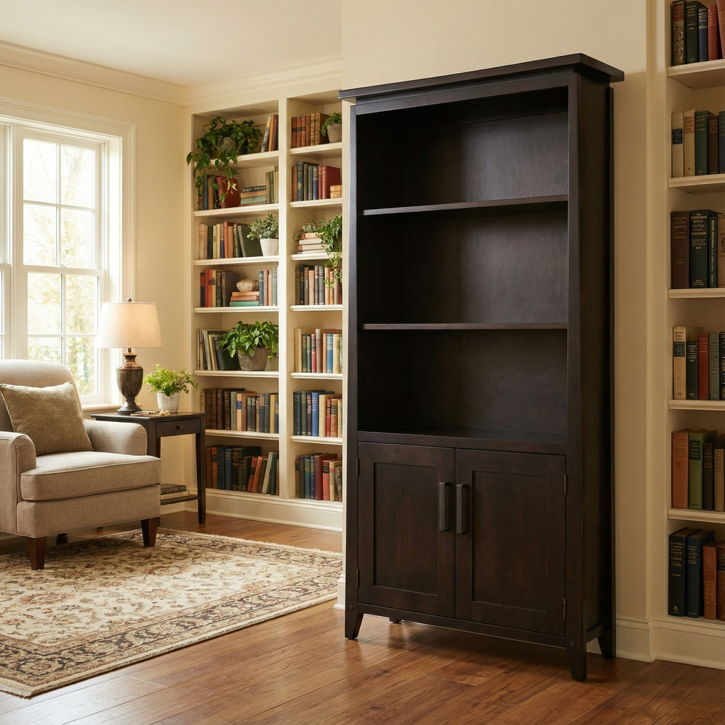 Pemberton Bookcase with 3 Adjustable Shelves & Doors