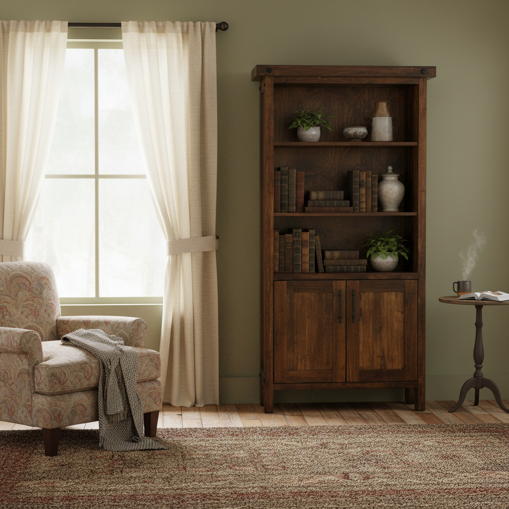 Rafters Open Bookcase with 3 Adjustable Shelves & Doors