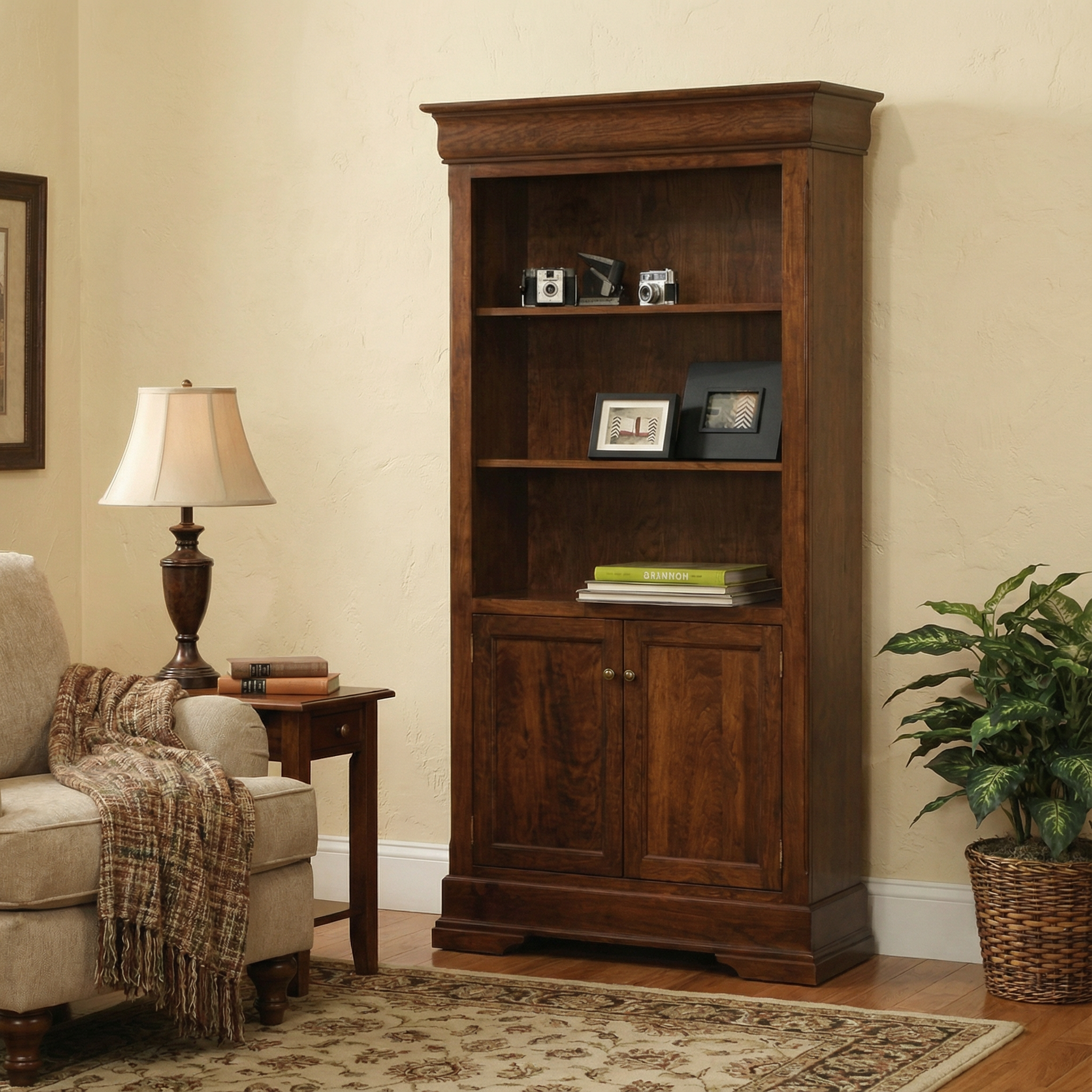 Phillipe Bookshelf with 3 Adjustable Shelves & Doors